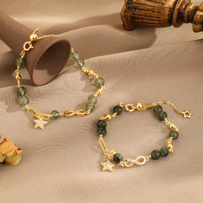 Buddha Stones 14K Gold Green Rutilated Quartz Möbius Loop Eternal Love Star Protection Bracelet Bracelet BS 1
