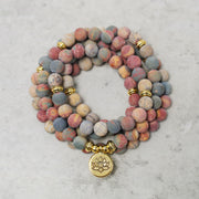 Bracelet de 108 perles Mala Foviel en pierre de jaspe Picasso, courage et énergie