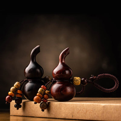 Porte-clés gourde en bois de santal rouge à petites feuilles et ébène du Tibet, protection et chance