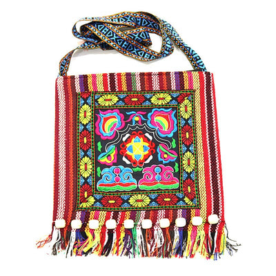 Buddha Stones Tibetan Handmade Embroidered Camellia Canvas Shoulder Bag Crossbody Bag Crossbody Bag BS Red Camellia