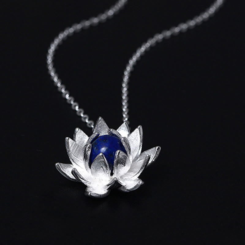 Buddha Stones 925 Sterling Silver Lazurite Lotus Flower Self Care Necklace Pendant - image 5