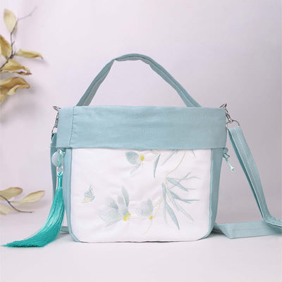 Buddha Stones Suzhou Embroidery Lotus Epiphyllum Magnolia Cotton Linen Tote Crossbody Bag Shoulder Bag Handbag Crossbody Bag BS 15