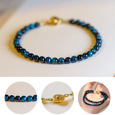Foviel Natural Blue Tiger Eye Stone Protection Chain Bracelet
