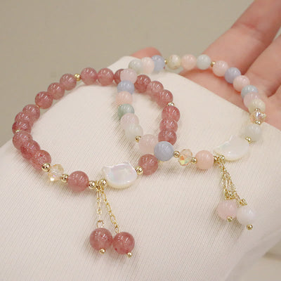 Buddha Stones Natural Strawberry Quartz Morganite Tridacna Stone Cat Love Bracelet Bracelet BS 1