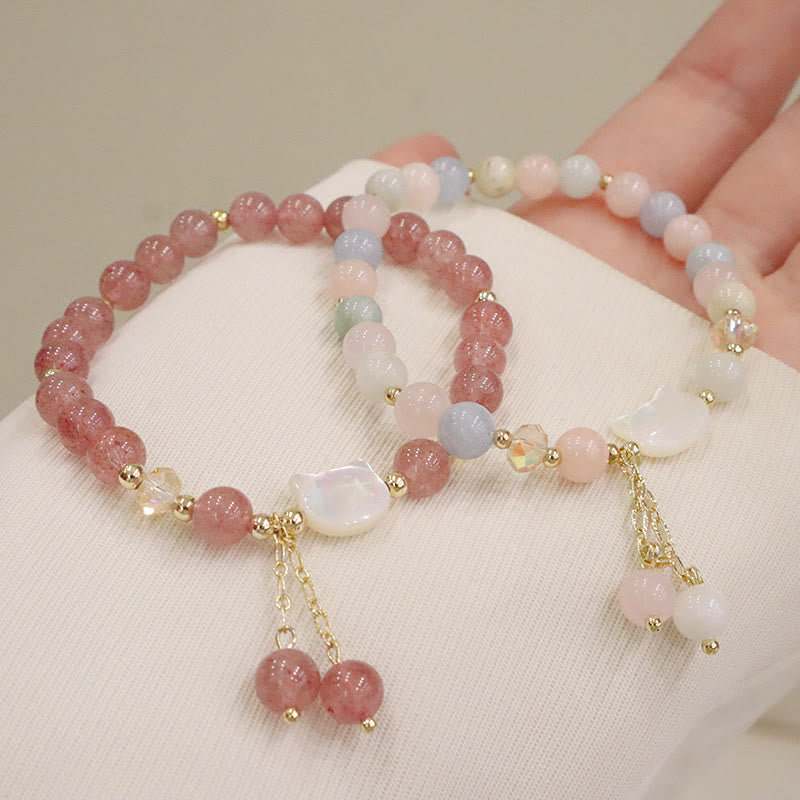Buddha Stones Natural Strawberry Quartz Morganite Tridacna Stone Cat Love Bracelet Bracelet BS 1