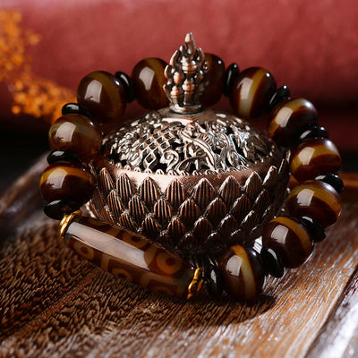 Buddha Stones Tibetan Natural Nine-Eye Dzi Bead Agate Wealth Blessings Bracelet Bracelet BS 2