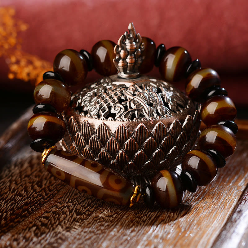 Buddha Stones Tibetan Natural Nine-Eye Dzi Bead Agate Wealth Blessings Bracelet Bracelet BS 2
