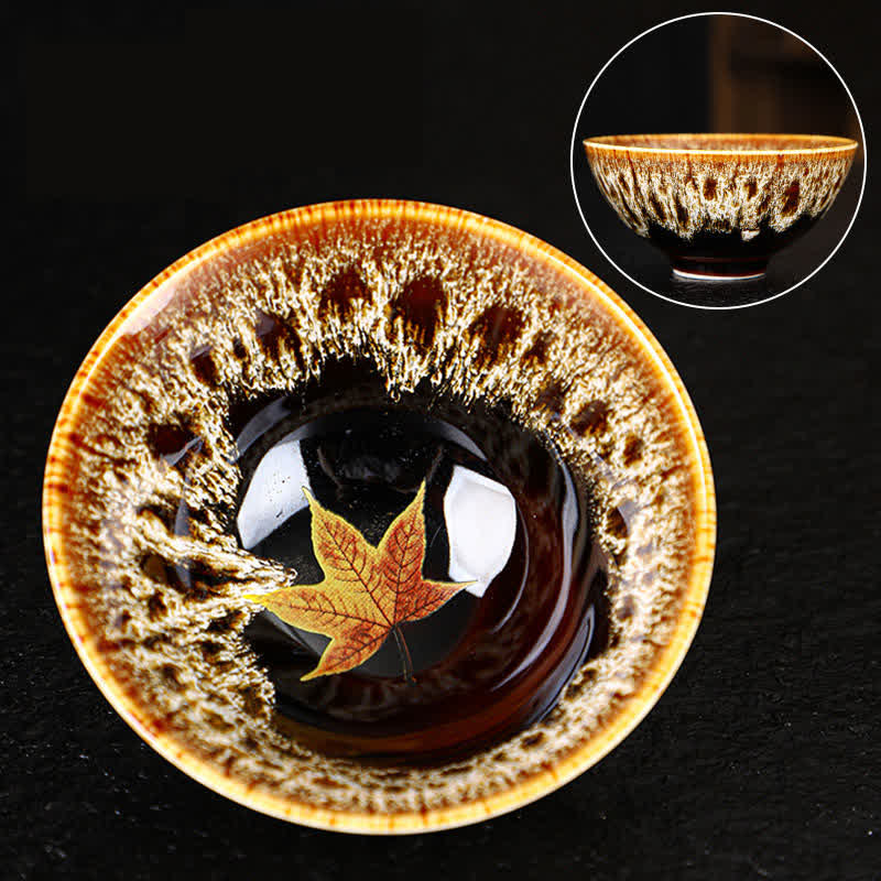 Buddha Stones Maple Leaf Colorful Ceramic Teacup Home Tea Cups Cup BS 9.5cm*4.5cm*110ml White