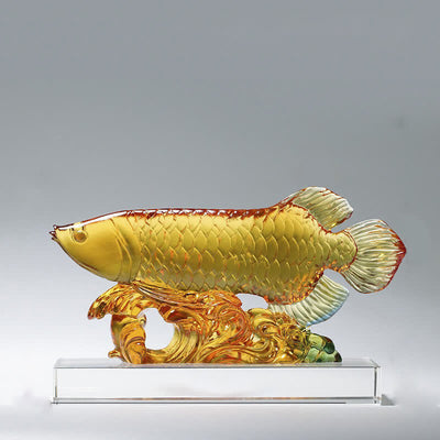 Buddha Stones Handmade Liuli Crystal Koi Fish Art Piece Luck Home Office Decoration Decorations BS 1