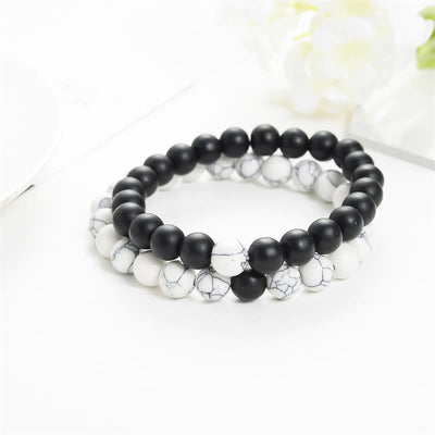 Buddha Stones 2pcs Natural Frosted Stone White Turquoise Bead Couple Bracelet Bracelet BS 2