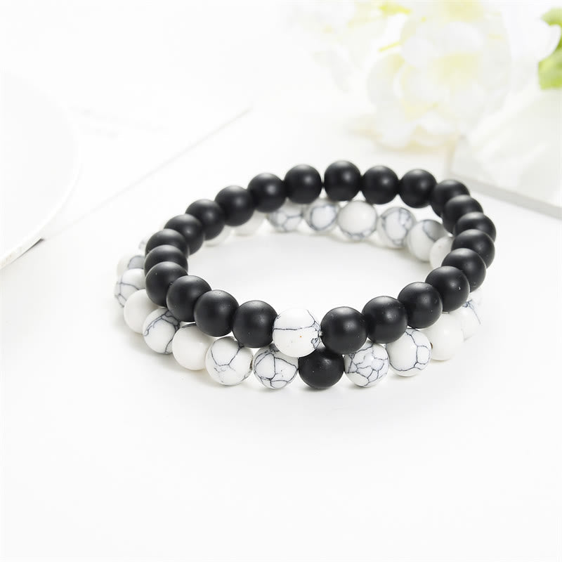 Buddha Stones 2pcs Natural Frosted Stone White Turquoise Bead Couple Bracelet Bracelet BS 2