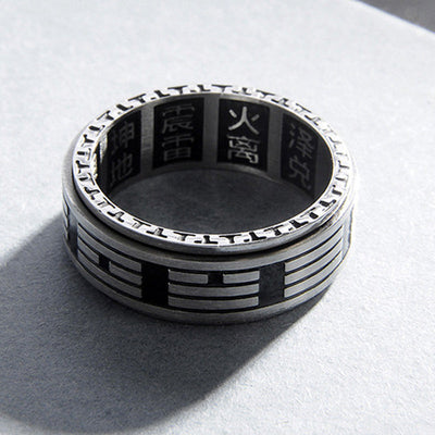 Buddha Stones Bagua Yin Yang Titanium Steel Balance Rotatable Ring Ring BS 9