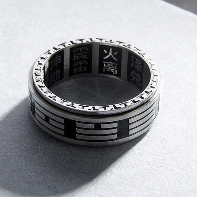 Buddha Stones Bagua Yin Yang Titanium Steel Balance Rotatable Ring Ring BS 9