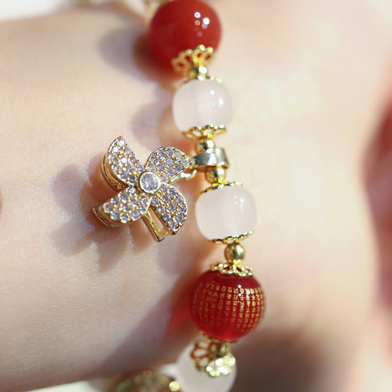 Buddha Stones Windmill Chinese Lock Charm Fu Character Blessing Bracelet Bracelet BS 6