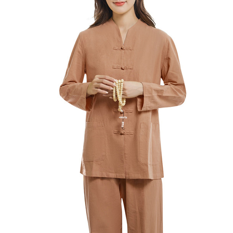 Ensemble de vêtements pour femme Foviel en coton et lin pour la pratique spirituelle, le zen, le yoga, la méditation et la prière