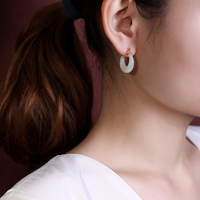 Buddha Stones Round Jade Cyan Jade Prosperity Luck Drop Earrings Earrings BS 3