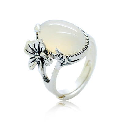 Buddha Stones 990 Sterling Silver Natural Chalcedony Plum Positive Harmony Ring Ring BS 16