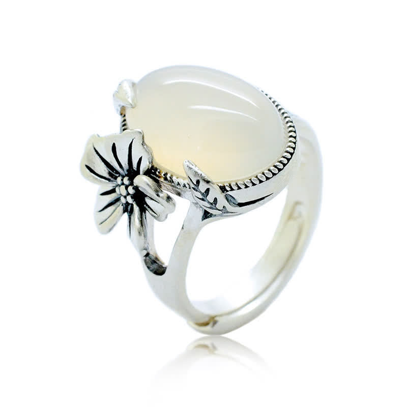 Buddha Stones 990 Sterling Silver Natural Chalcedony Plum Positive Harmony Ring Ring BS 16