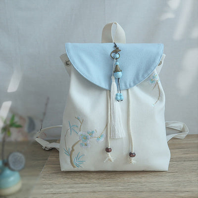 Buddha Stones Handmade Embroidered Large Capacity Canvas Backpack Backpack BS 42