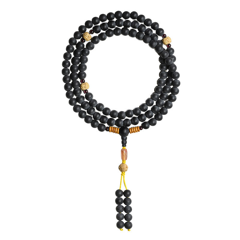 Buddha Stones Tibetan Mala Cypress Bodhi Seed Red Agate Healing Bracelet Mala Bracelet BS 11