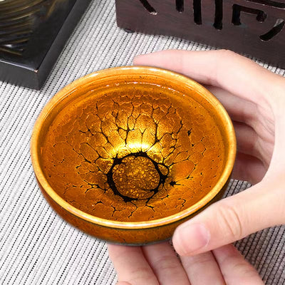 Buddha Stones Gold Spot Pattern Chinese Jianzhan Ceramic Teacup Kung Fu Tea Cup Bowl With Gift Box Jian Zhan Tea Cup BS 1