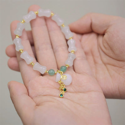 Buddha Stones Natural White Golden Silk Jade Bamboo Pattern Wealth Lucky Bag Fu Character Bracelet Bracelet BS 5