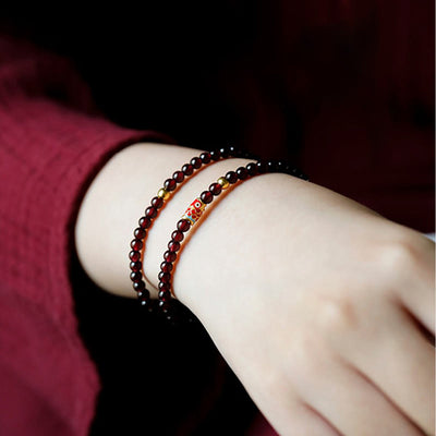 Buddha Stones 999 Gold Koi Fish Natural Garnet Protection Bracelet Bracelet BS 13