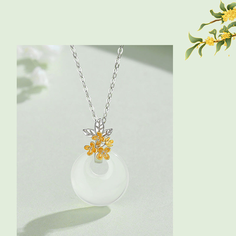 Buddha Stones 925 Sterling Silver Round Chalcedony Twelve Months Flower Harmony Necklace Pendant Necklaces & Pendants BS 19