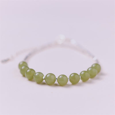 Buddha Stones 925 Sterling Silver Hetian Jade Bead Luck Chain Bracelet Bracelet BS 1