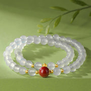 Bracelet de protection Foviel en argent sterling 925, agate blanche naturelle et cinabre, double tour