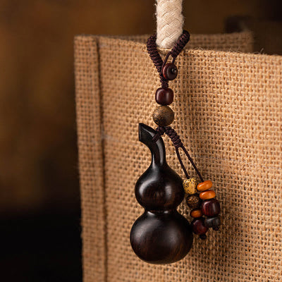 Porte-clés gourde en bois de santal rouge à petites feuilles et ébène du Tibet, protection et chance