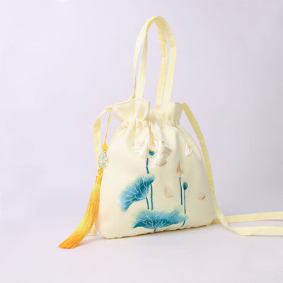 Buddha Stones Lotus Peony Epiphyllum Phoenix Suzhou Embroidery Cotton Linen Tote Crossbody Bag Shoulder Bag Handbag Crossbody Bag BS 9