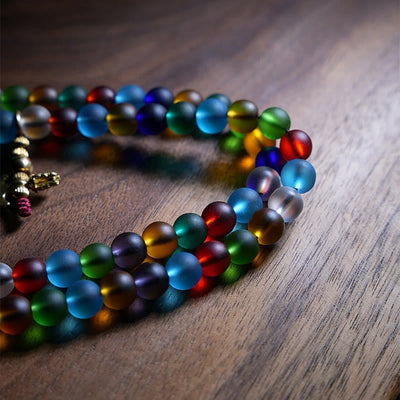 Buddha Stones Tibetan 108 Mala Beads Multicolored Liuli Glass Bead Chinese Zodiac Nine Palaces Eight Diagrams Charm Bracelet Mala Bracelet BS 2