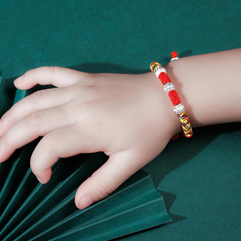 Foviel 925 Sterling Silver King Kong Knot Multicolored Red String Strength Handmade Braided Kids Child Bracelet