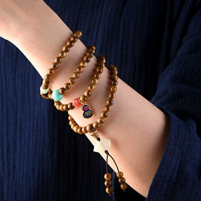 Buddha Stones Tibetan Rosewood Protection Calm Bracelet Mala Mala Bracelet BS 5