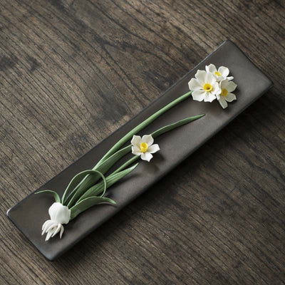 Buddha Stones Lotus Peony Rose Flower Ceramic Spiritual Incense Burner Incense Burner BS White Daffodils