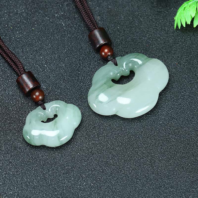 Buddha Stones Tianshan Jade Golden Silk Jade Chinese Lock Charm Abundance Necklace Pendant 2