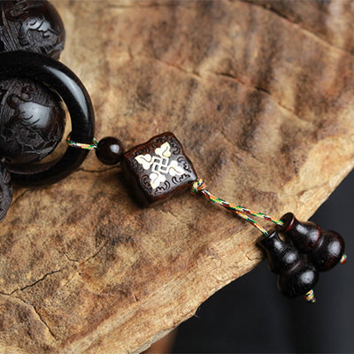 Buddha Stones Ebony Wood Chinese Character Yin Yang Engraved Gourd Balance Bracelet Bracelet BS 9
