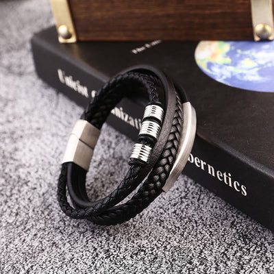 Buddha Stones Leather Multi-Layer Titanium Steel Balance Braided Magnetic Buckle Bracelet Bracelet BS 9