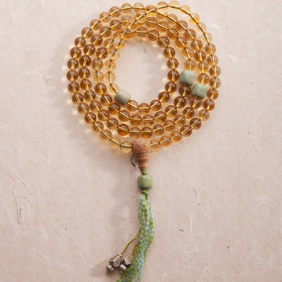 Buddha Stones 108 Mala Beads 925 Sterling Silver Citrine Sandalwood Turquoise Protection Prosperity Bracelet Mala Bracelet BS Citrine (Happiness ♥ Prosperity)