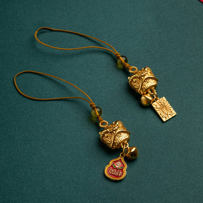 Buddha Stones Dancing Lion Auspicious Ruyi Safe Peace Rich Copper Wealth Phone Hanging Decoration Phone Hanging Decoration BS 2