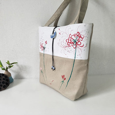 Buddha Stones Pear Flower Plum Peach Blossom Bamboo Embroidery Canvas Large Capacity Shoulder Bag Tote Bag - image 43
