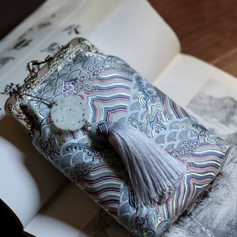 Buddha Stones Small Blue Ocean Waves Metal Chain Crossbody Bag Shoulder Bag Cellphone Bag Crossbody Bag BS 5
