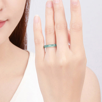Buddha Stones Natural Jade Prosperity Protection Ring Ring BS 3