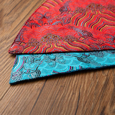 Buddha Stones Vintage Sea Wave Bamboo Plum Blossom Embroidered Cup Mat Pad Tea Cup Coaster Kung Fu Tea Mat Tea Mat BS 14
