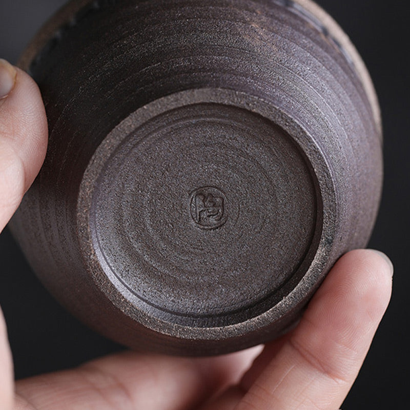 Buddha Stones Simple Brown Striped Texture Ceramic Teacup Kung Fu Tea Cup Bowl Cup BS 10
