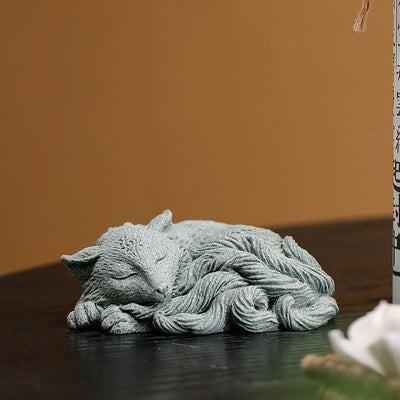 Buddha Stones Small Nine Tailed Fox Protection Home Tea Pet Figurine Decoration Decorations BS Nine-Tailed Fox