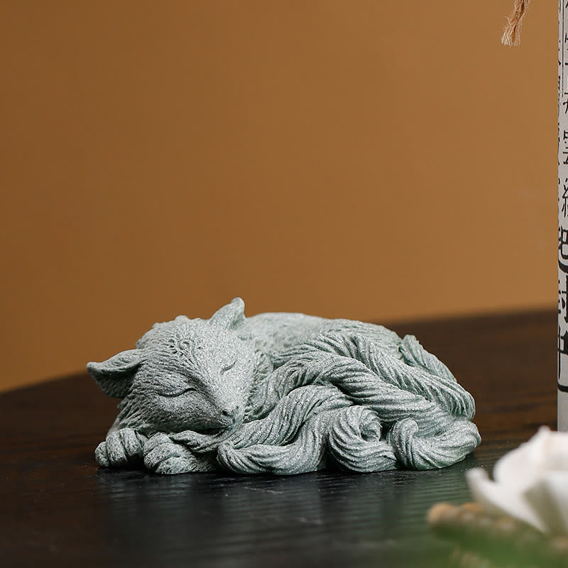 Buddha Stones Small Nine Tailed Fox Protection Home Tea Pet Figurine Decoration Decorations BS Nine-Tailed Fox