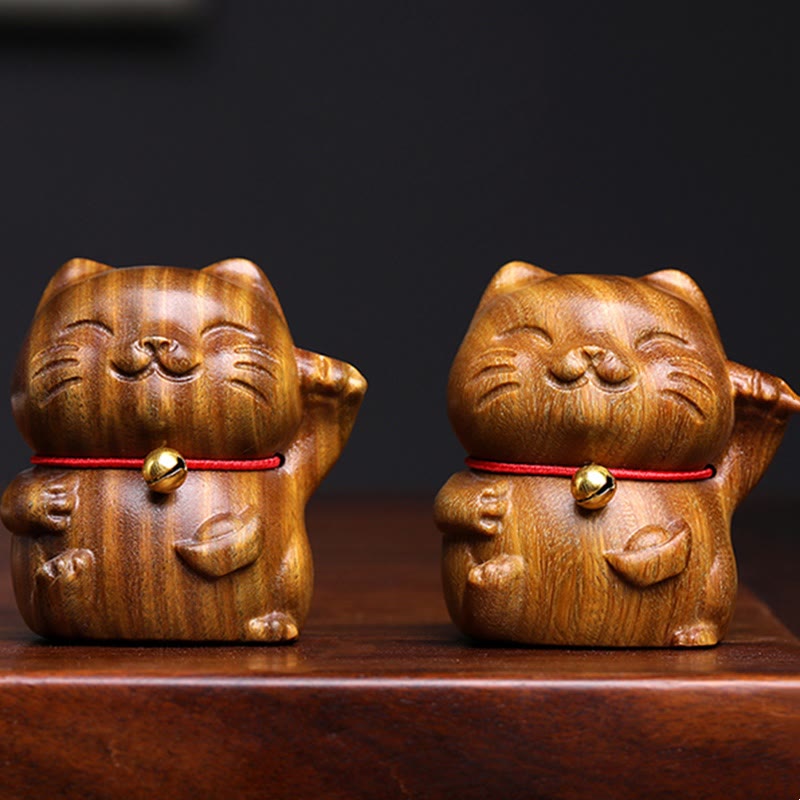 Buddha Stones Green Sandalwood Small Mini Cute Lucky Cat Peace Decorations Decorations BS 4