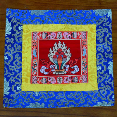 Buddha Stones Prayer Altar Mat Meditation Strength Endless Knot Vajra Man-Bcu Kalachakra Auspicious Symbols Prayer Altar BS The Chintamani Jewel Red